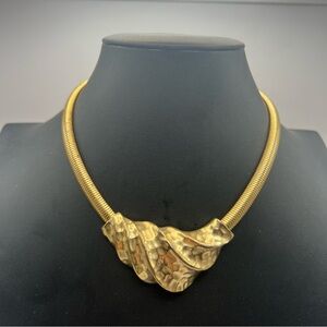 Vintage Chunky Gold Tone Omega Necklace w/ Crescent Roll Accent